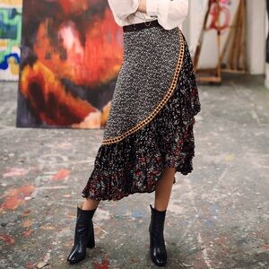 FREE PEOPLE Esmeralda Mixed-Print Midi Wrap Skirt - Size 2
